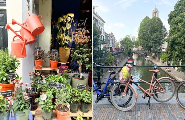 Mitten im Grünen bei Rood & Bloem und der Oudegracht mit dem Dom im Hintergrund