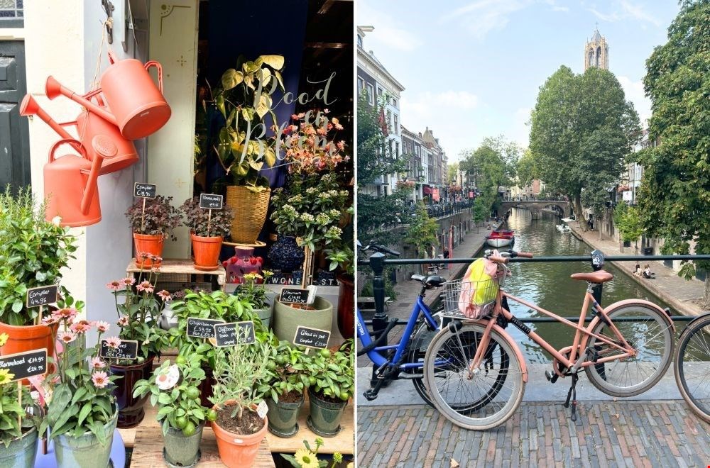 Mitten im Grünen bei Rood & Bloem und der Oudegracht mit dem Dom im Hintergrund